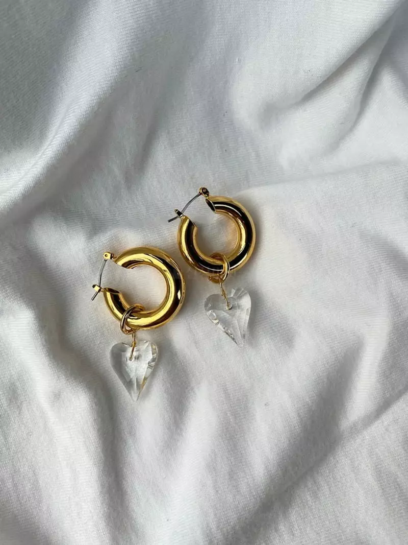 Mood - Korean Women Fashion - #vintageinspired - A3045 Crystal Heart Ring Earrings - 2