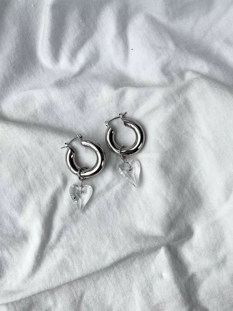 Mood - Korean Women Fashion - #vintagekidsstyle - A3045 Crystal Heart Ring Earrings - 3