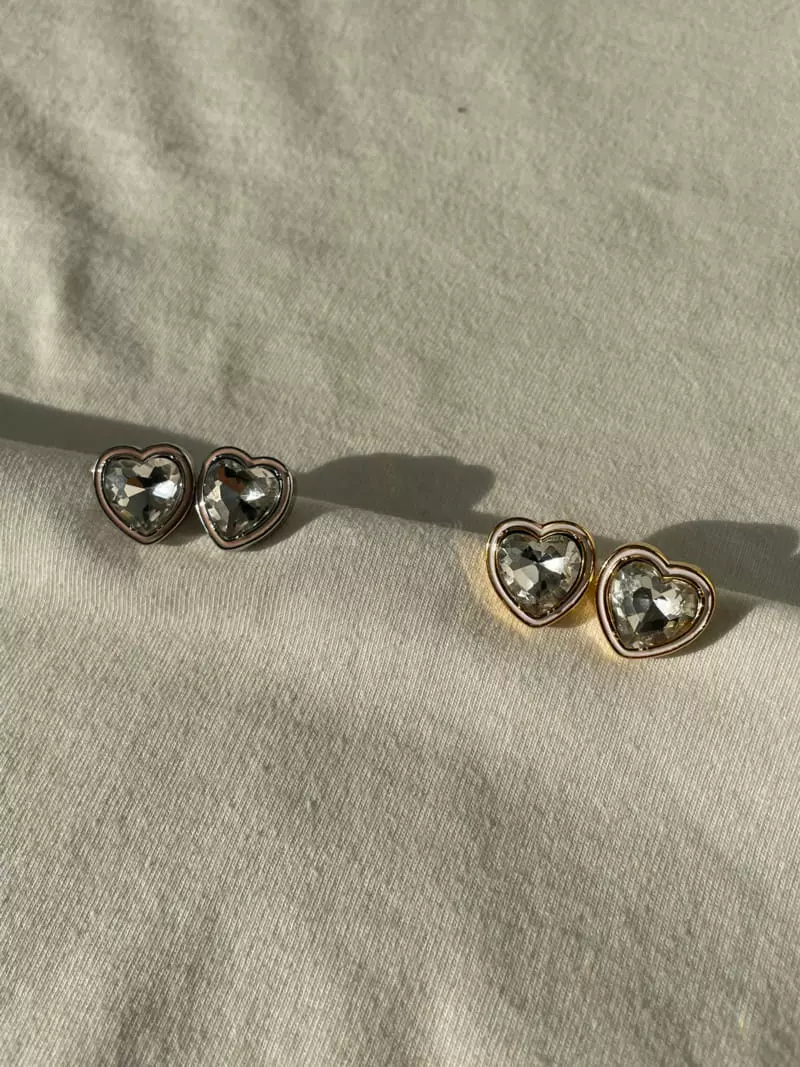 Mood - Korean Women Fashion - #vintagekidsstyle - A3657 Crystal Heart Earrings - 3