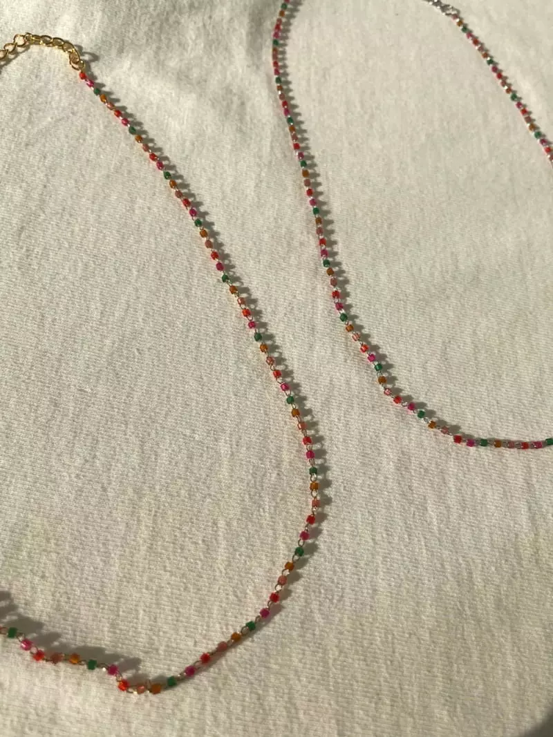 Mood - Korean Women Fashion - #womensfashion - A3623 Mini Color Beads Chain Necklace