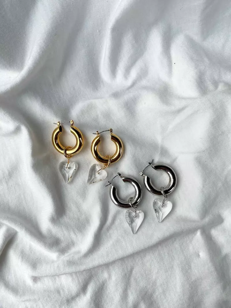 Mood - Korean Women Fashion - #womensfashion - A3045 Crystal Heart Ring Earrings