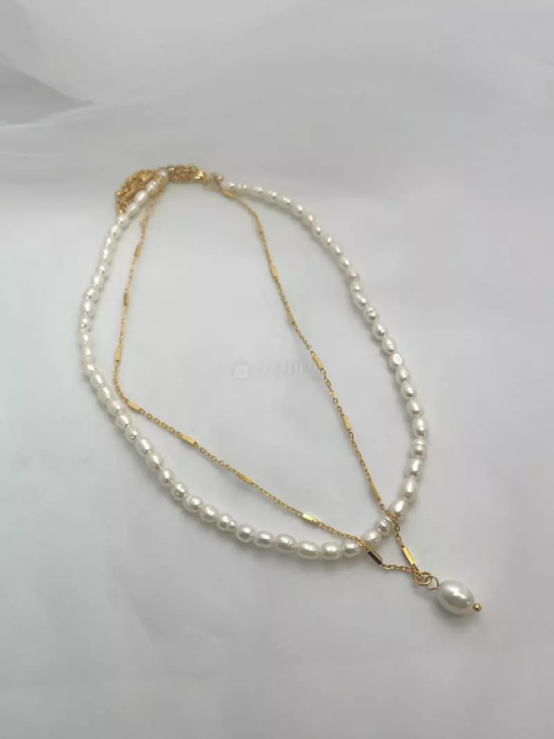 Mood - Korean Women Fashion - #womensfashion - A3512 Pearl Chain Layered Necklace