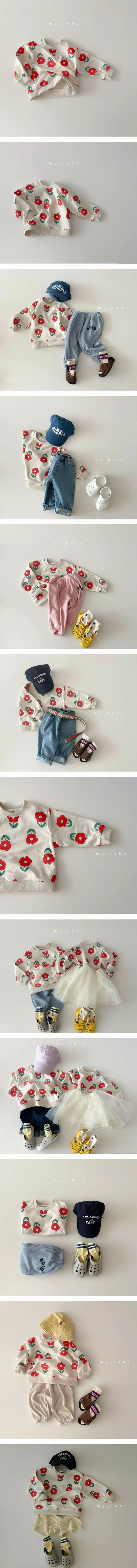 My Bebe - Korean Children Fashion - #kidsshorts - Couple Flower Sweatshirt