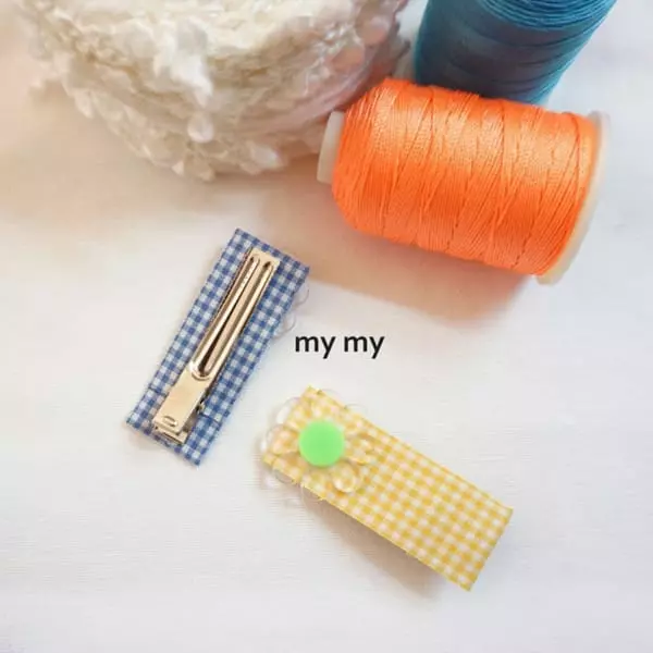 My Socks - Korean Children Fashion - #designkidswear - Lime Check Hairpin [set of 2]