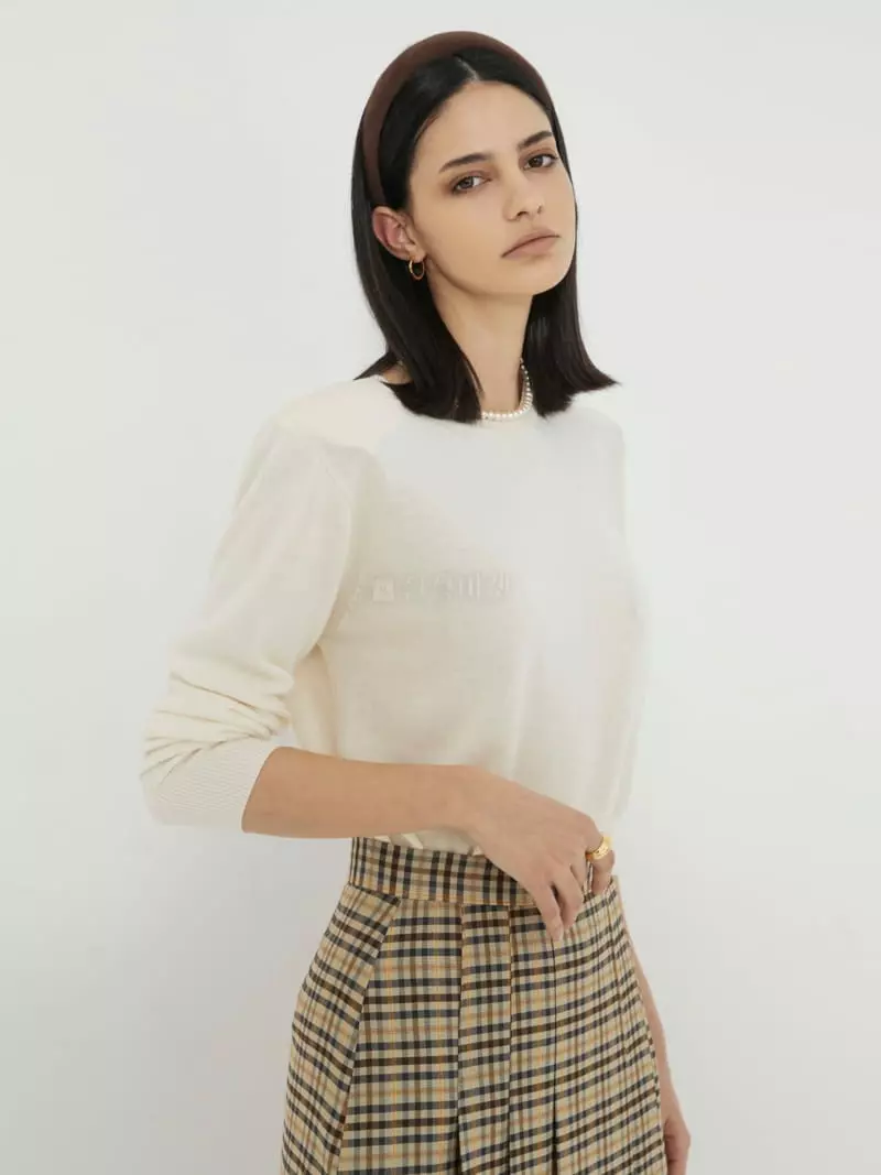 Neroli36 - Korean Women Fashion - #vintageinspired - Pad Round Kint Tee - 2
