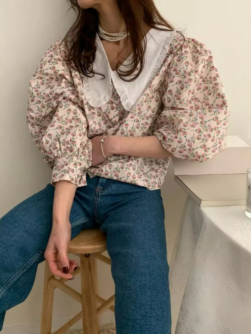 Newtro_Mood - Korean Women Fashion - #momslook - Cotton Flower Blouse - 3