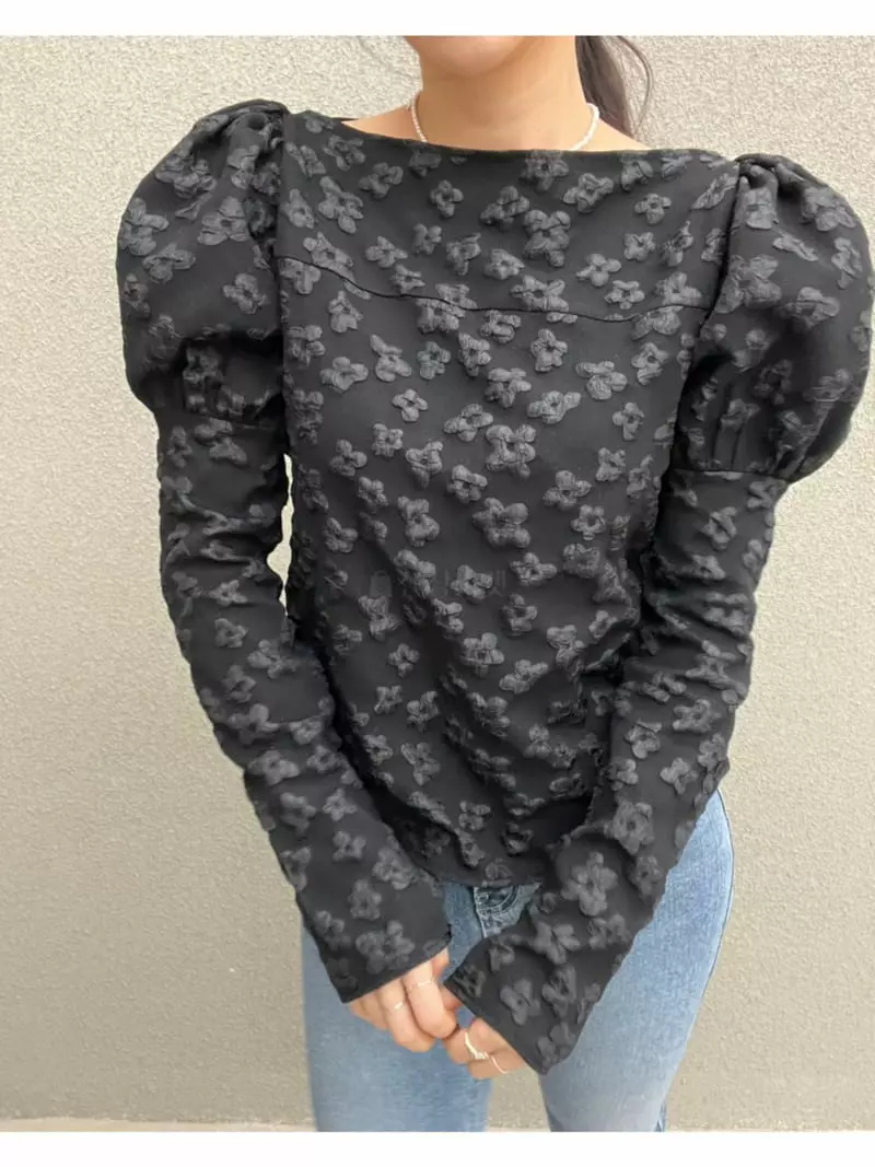 Newtro_Mood - Korean Women Fashion - #momslook - Embo Boat Neck Blouse