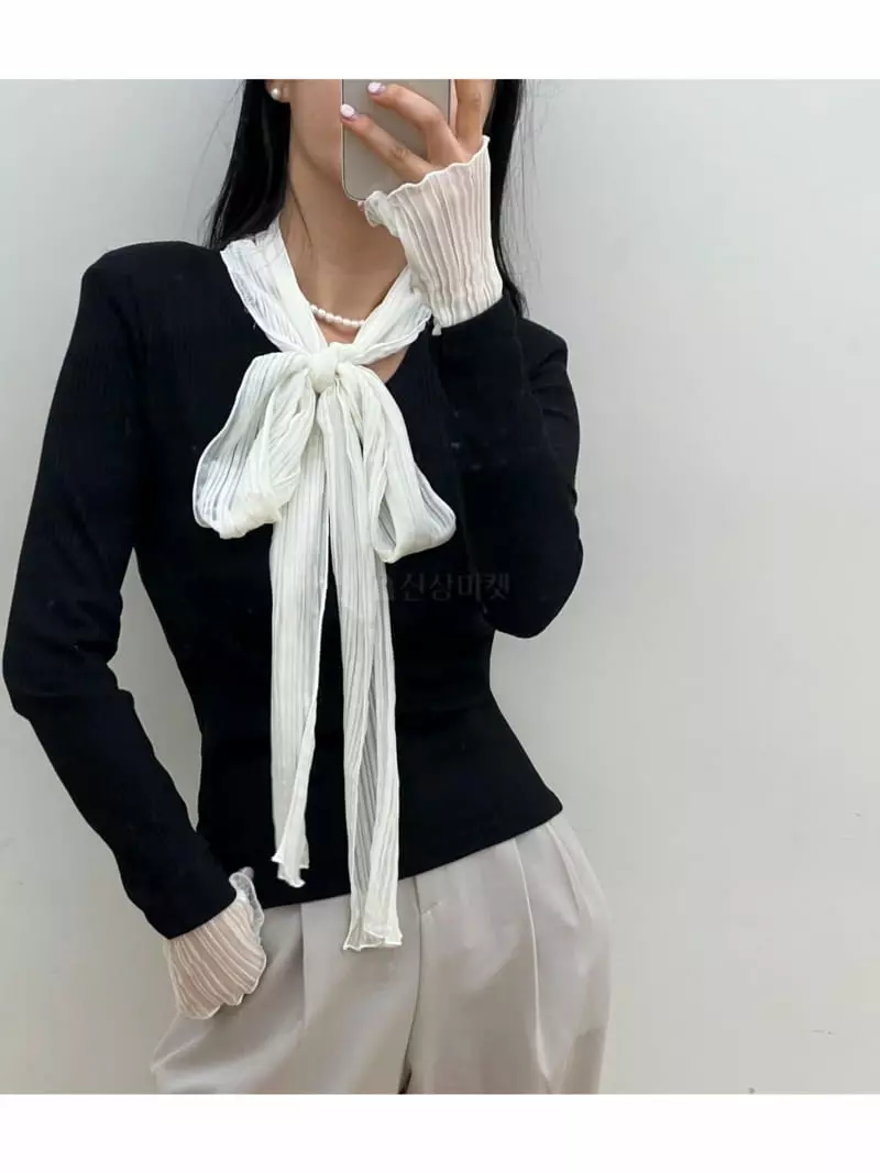 Newtro_Mood - Korean Women Fashion - #momslook - Scarf Pad Tee - 3