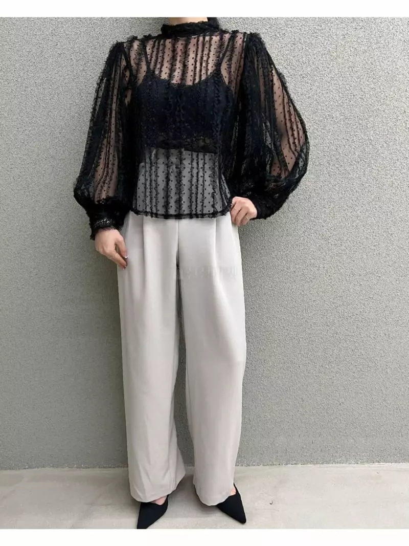 Newtro_Mood - Korean Women Fashion - #momslook - Dot Seethrough Blouse - 3