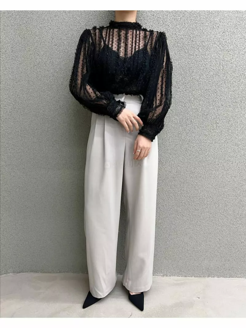 Newtro_Mood - Korean Women Fashion - #momslook - Dot Seethrough Blouse - 4