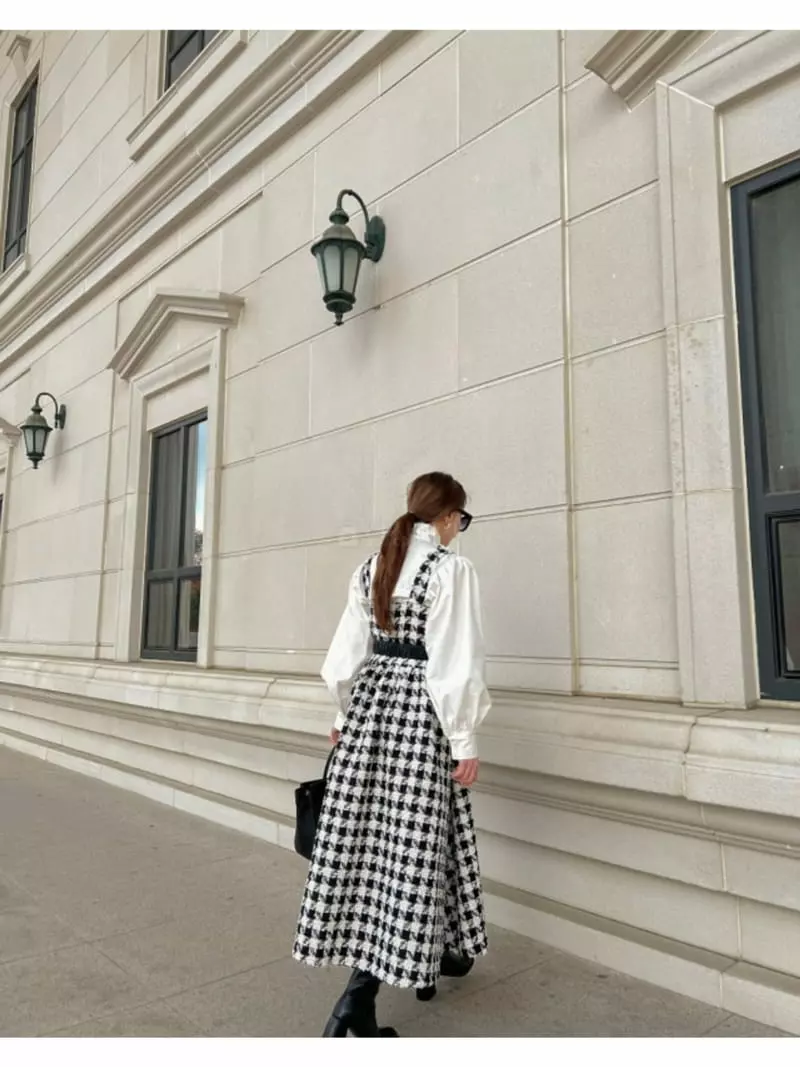 Newtro_Mood - Korean Women Fashion - #vintagekidsstyle - Hound Check Belt One-piece - 4