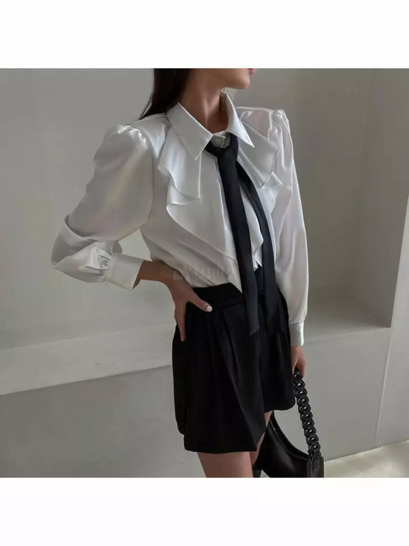 Newtro_Mood - Korean Women Fashion - #pursuepretty - Frill Tie Blouse - 4