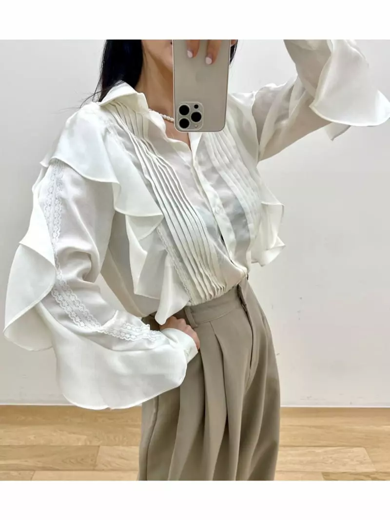Newtro_Mood - Korean Women Fashion - #romanticstyle - Silk Frill Blouse
