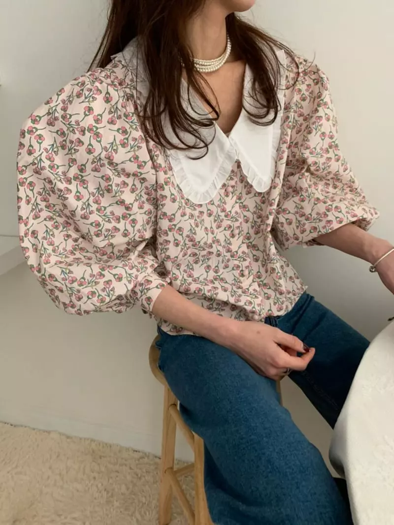 Newtro_Mood - Korean Women Fashion - #womensfashion - Cotton Flower Blouse - 2