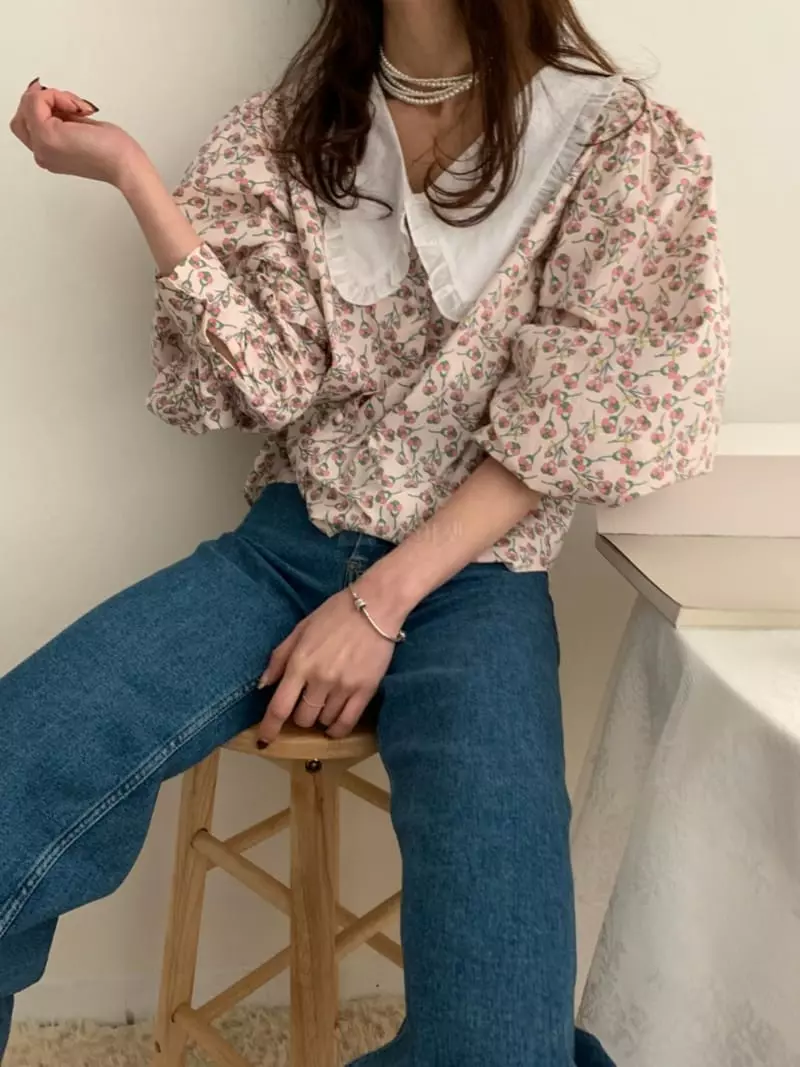Newtro_Mood - Korean Women Fashion - #momslook - Cotton Flower Blouse - 4