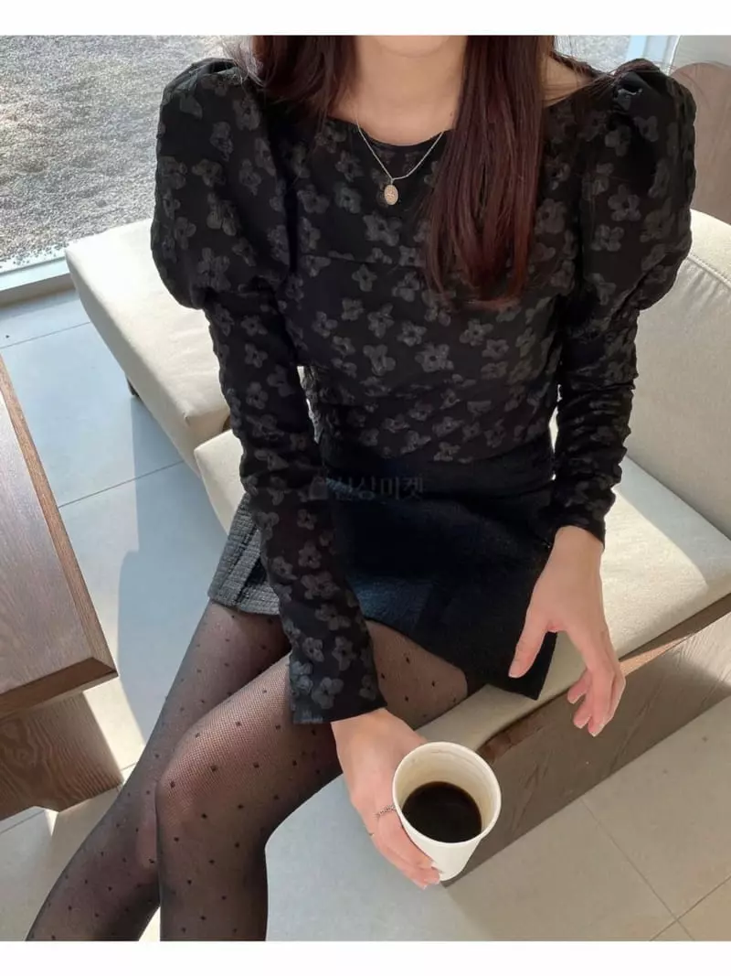 Newtro_Mood - Korean Women Fashion - #womensfashion - Embo Boat Neck Blouse - 2