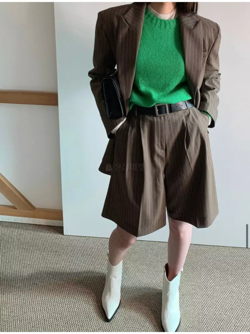 Newtro_Mood - Korean Women Fashion - #momslook - Stripe Jacket Bottom Set - 4