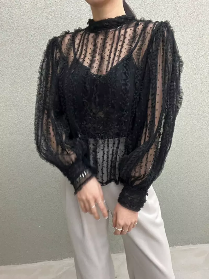 Newtro_Mood - Korean Women Fashion - #womensfashion - Dot Seethrough Blouse - 2