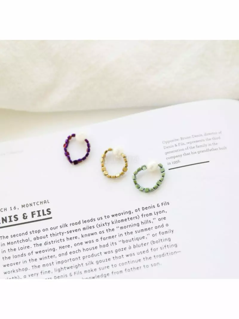 Noii - Korean Women Fashion - #momslook - R1148 Pearl Hematite Ring
