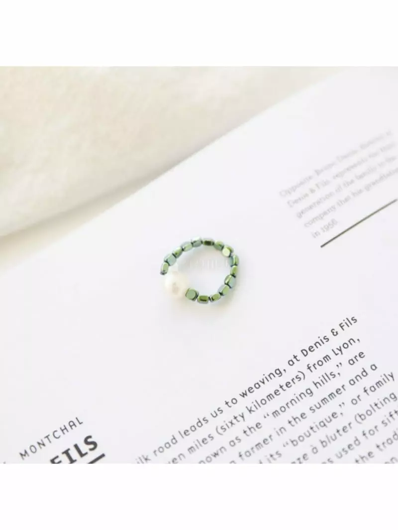Noii - Korean Women Fashion - #momslook - R1148 Pearl Hematite Ring - 3