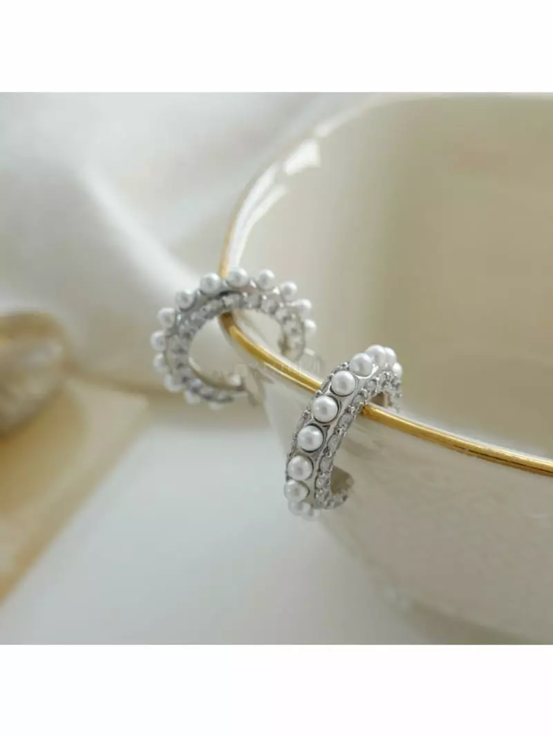 Noii - Korean Women Fashion - #momslook - E1565 Pearl Cubic Earring - 3