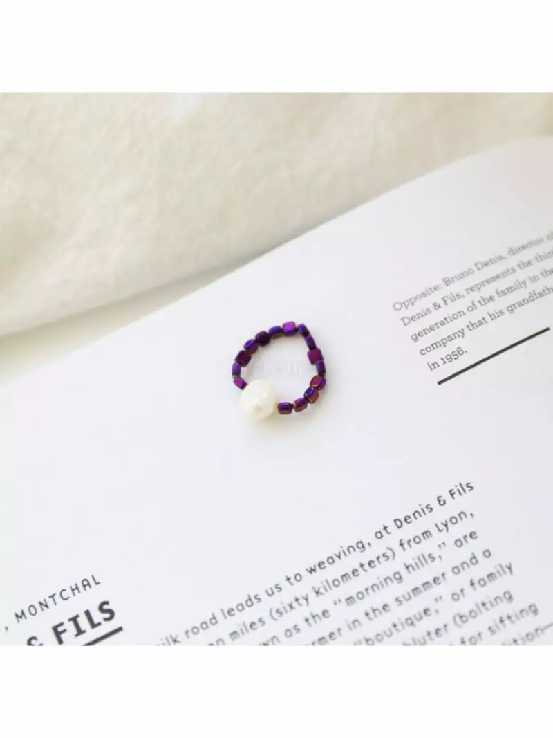 Noii - Korean Women Fashion - #momslook - R1148 Pearl Hematite Ring - 4