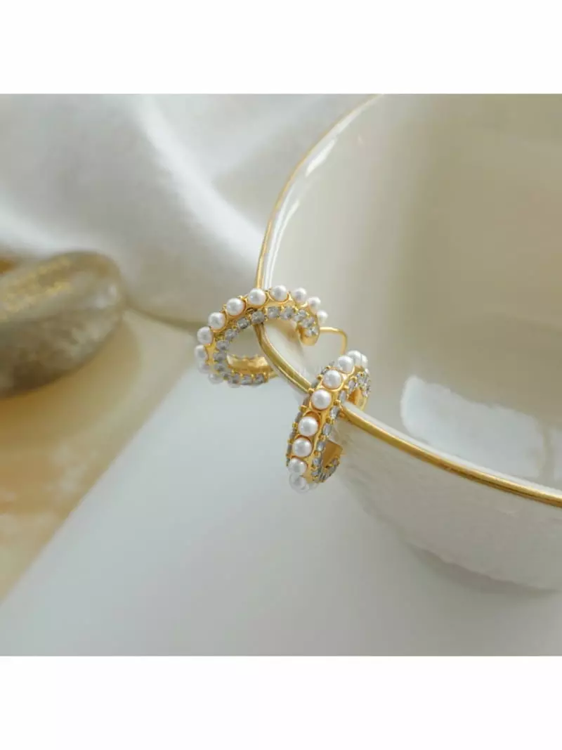 Noii - Korean Women Fashion - #momslook - E1565 Pearl Cubic Earring - 4