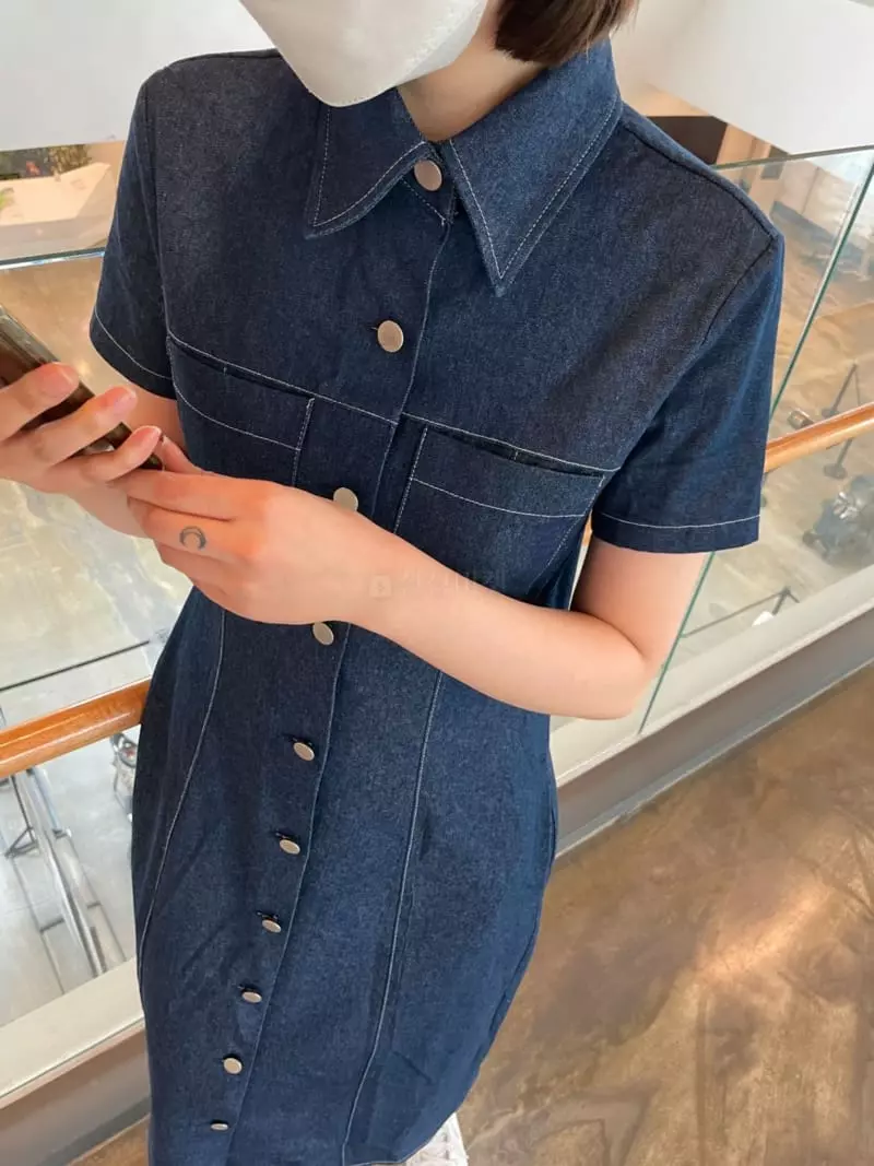 Nyunyu-Seoul - Korean Women Fashion - #momslook - Denim Long One-piece