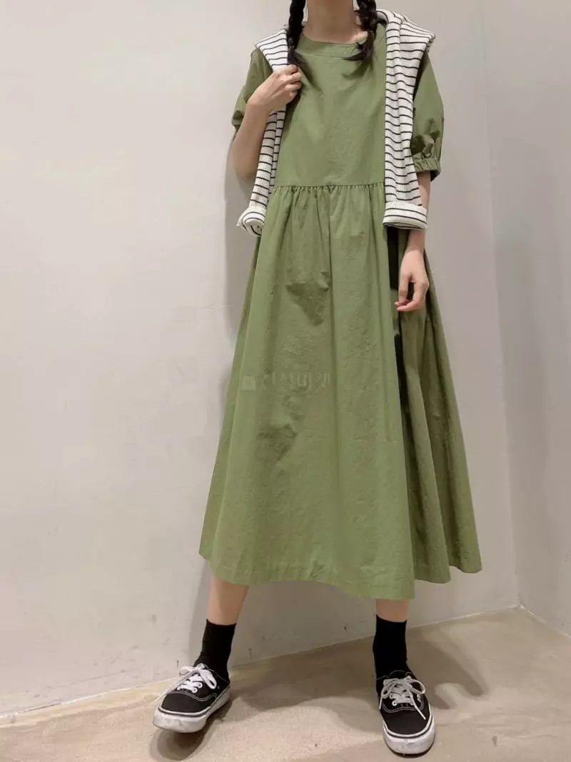 Odor - Korean Women Fashion - #momslook - Green Tea Cotton One-piece - 2