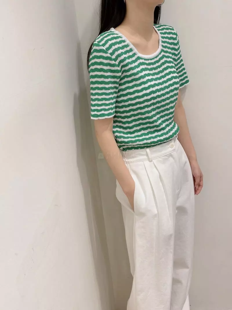 Odor - Korean Women Fashion - #momslook - Wavy Stripe Knit Tee - 2