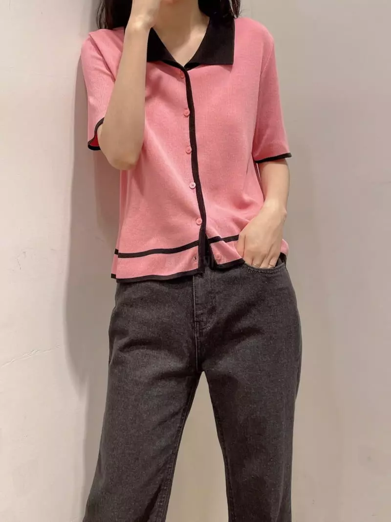 Odor - Korean Women Fashion - #momslook - Sha Collar Coloring Knit Tee - 2