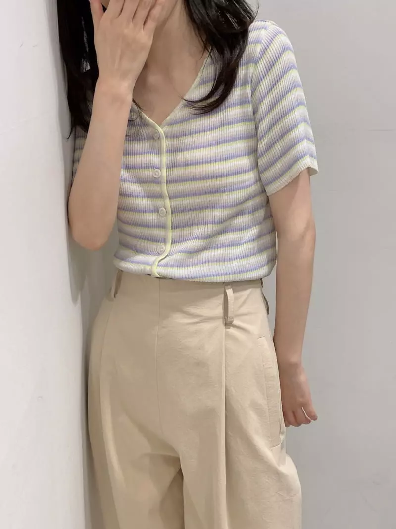 Odor - Korean Women Fashion - #romanticstyle - Rainbow Stripe Knit Tee