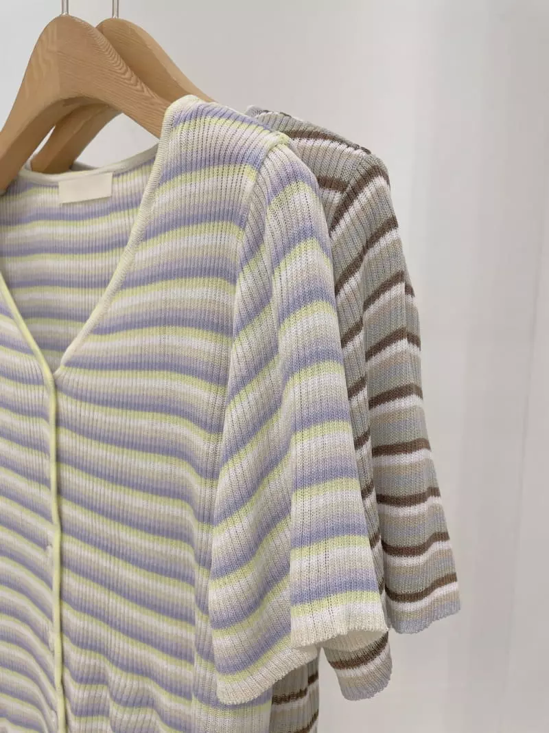 Odor - Korean Women Fashion - #thatsdarling - Rainbow Stripe Knit Tee - 3