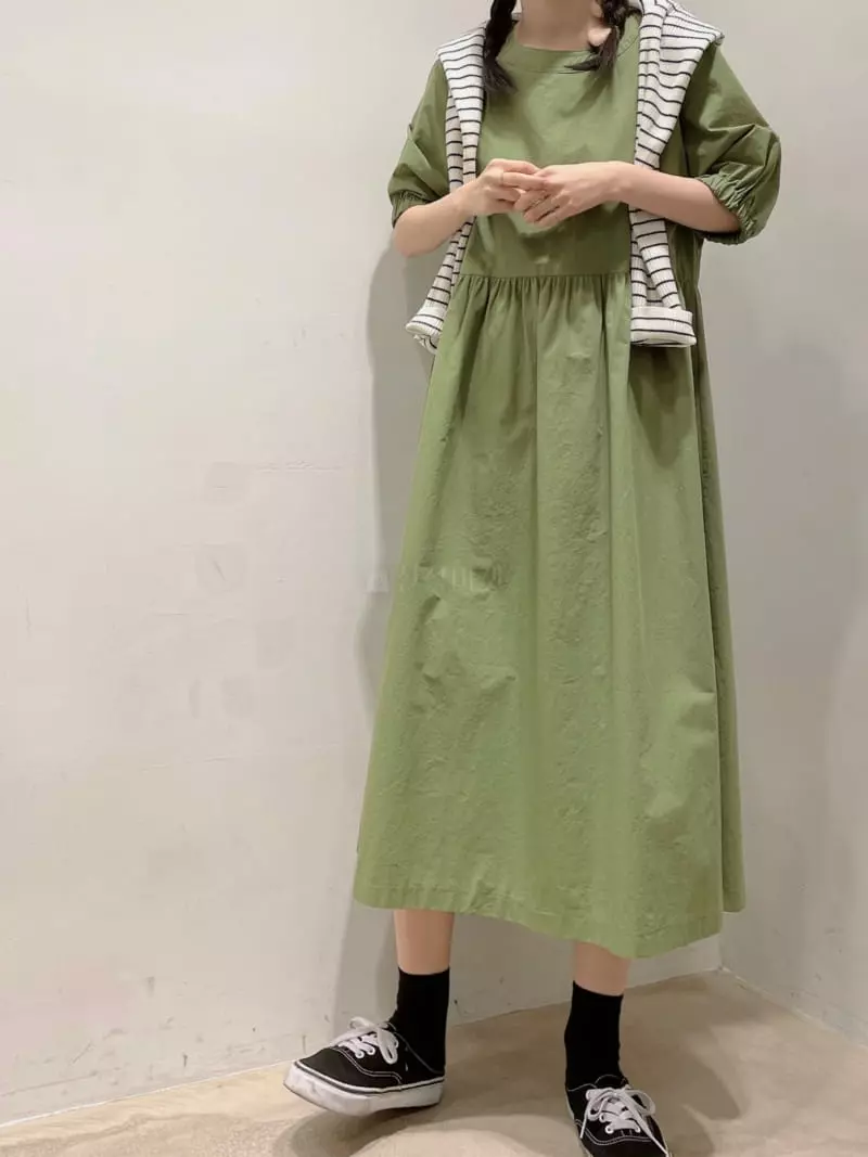 Odor - Korean Women Fashion - #thelittlethings - Green Tea Cotton One-piece