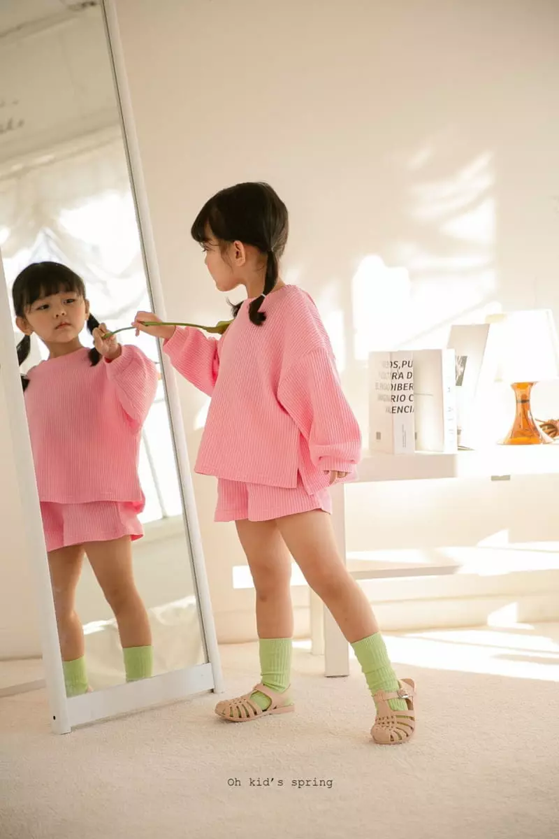 Oh Kids - Korean Children Fashion - #kidsshorts - Spring Waffle Top Bottom Set - 11