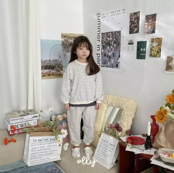 Ollymarket - Korean Children Fashion - #childofig - Strpes Terry Top Bottom Set - 4
