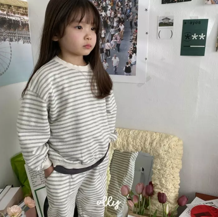 Ollymarket - Korean Children Fashion - #designkidswear - Strpes Terry Top Bottom Set - 6