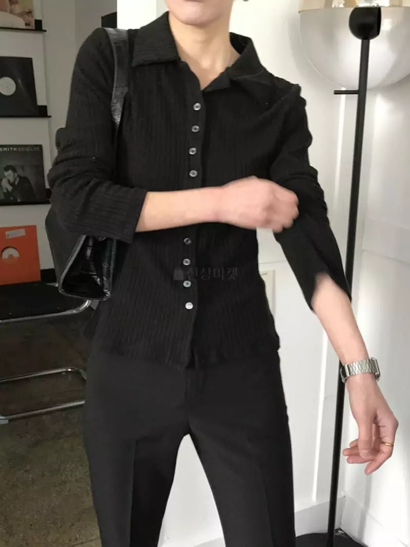 Ondo - Korean Women Fashion - #momslook - Rib Collar Tee - 3