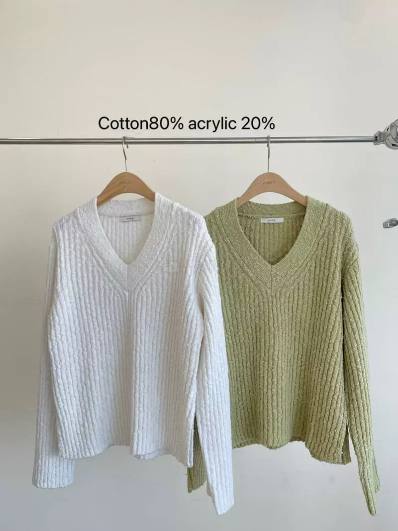 Ondo - Korean Women Fashion - #womensfashion - Cotton V-neck Knit Tee - 4