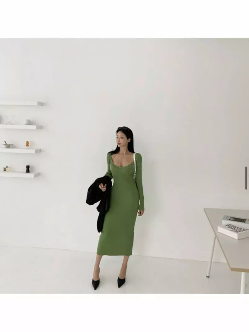 Oneway - Korean Women Fashion - #romanticstyle - Rib Open One-piece