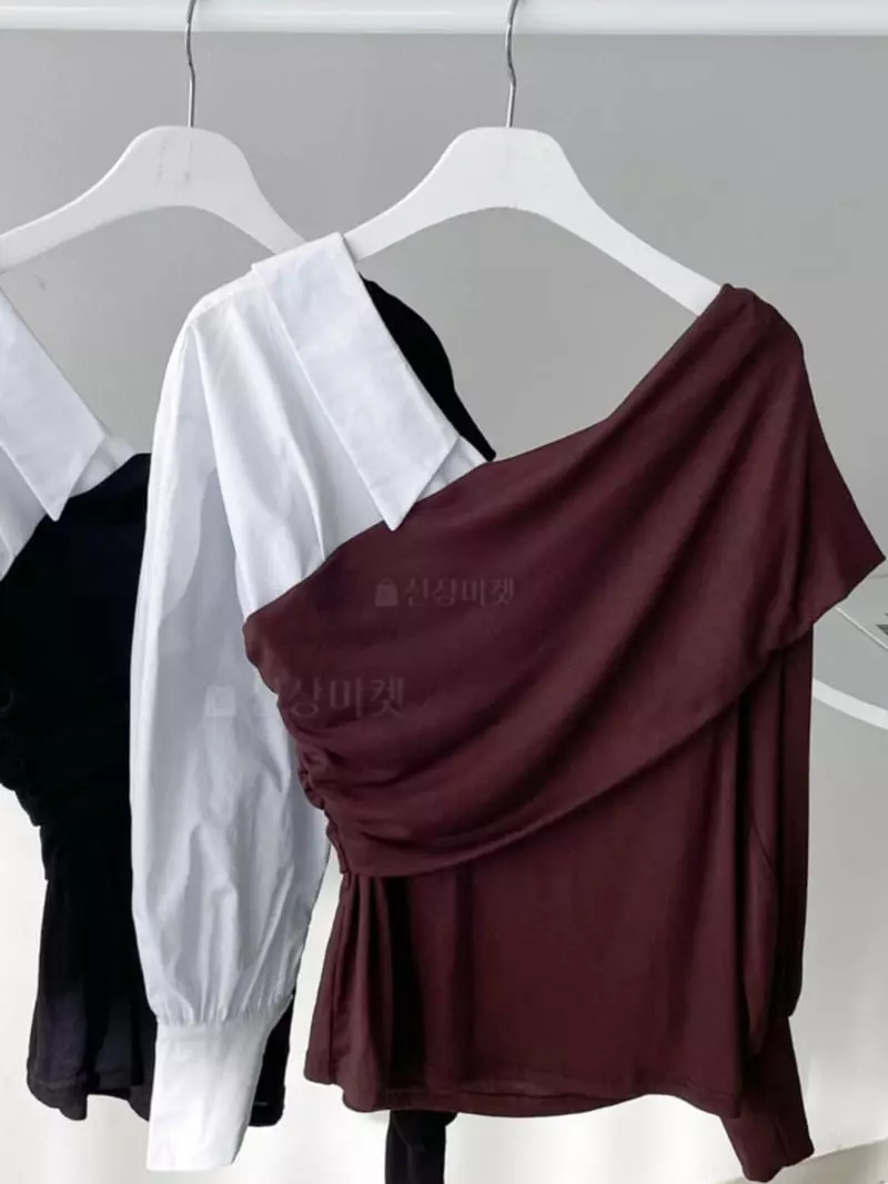 Oneway - Korean Women Fashion - #momslook - Off Shoulder Shirt - 4