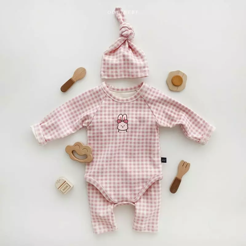 Oott Bebe - Korean Baby Fashion - #babyboutique - Juju Check Bonnet Bodysuit Leggings Set - 2