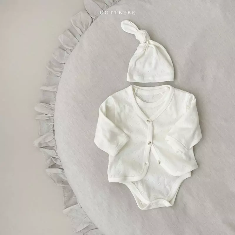 Oott Bebe - Korean Baby Fashion - #babyboutiqueclothing - Lovely Romper with Cardigan & Bonnet