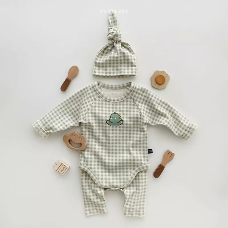Oott Bebe - Korean Baby Fashion - #babyboutiqueclothing - Juju Check Bonnet Bodysuit Leggings Set - 3