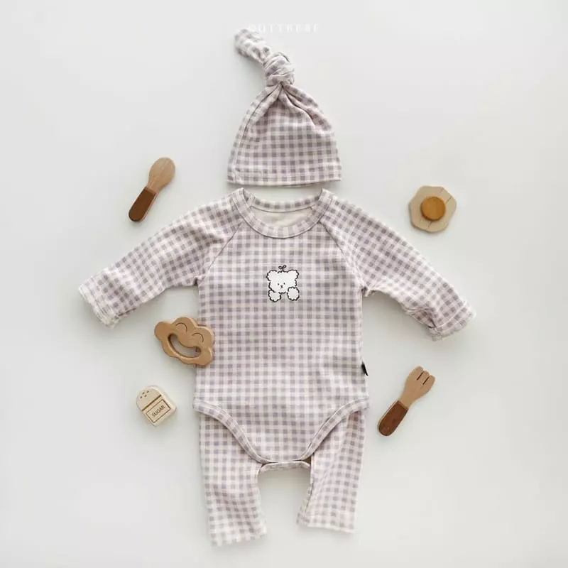 Oott Bebe - Korean Baby Fashion - #babyboutiqueclothing - Juju Check Bonnet Bodysuit Leggings Set - 4