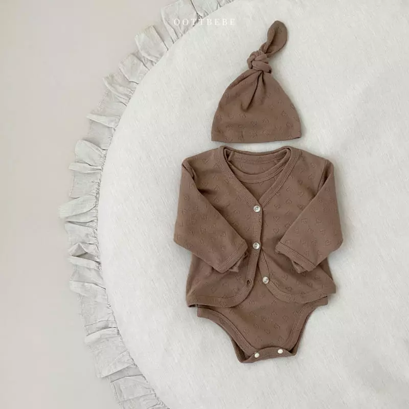 Oott Bebe - Korean Baby Fashion - #babyfashion - Lovely Romper with Cardigan & Bonnet - 3