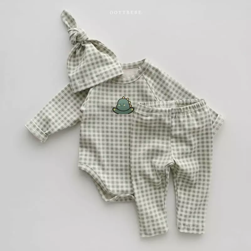 Oott Bebe - Korean Baby Fashion - #babylifestyle - Juju Check Bonnet Bodysuit Leggings Set - 8