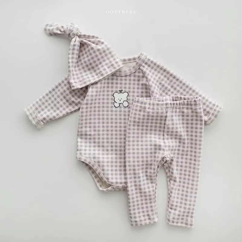 Oott Bebe - Korean Baby Fashion - #babyoninstagram - Juju Check Bonnet Bodysuit Leggings Set - 9