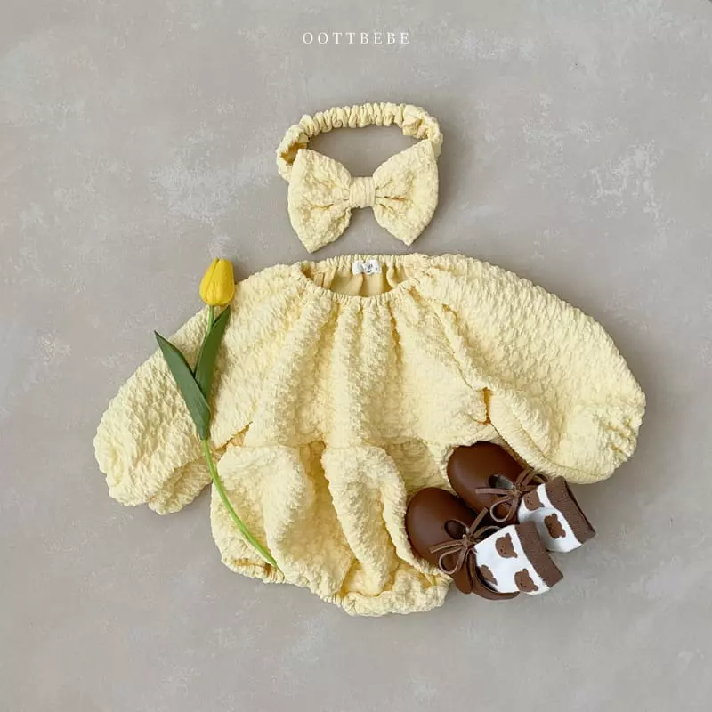 Oott Bebe - Korean Baby Fashion - #babyoutfit - Cabbage Bodysuit with Hairband - 8