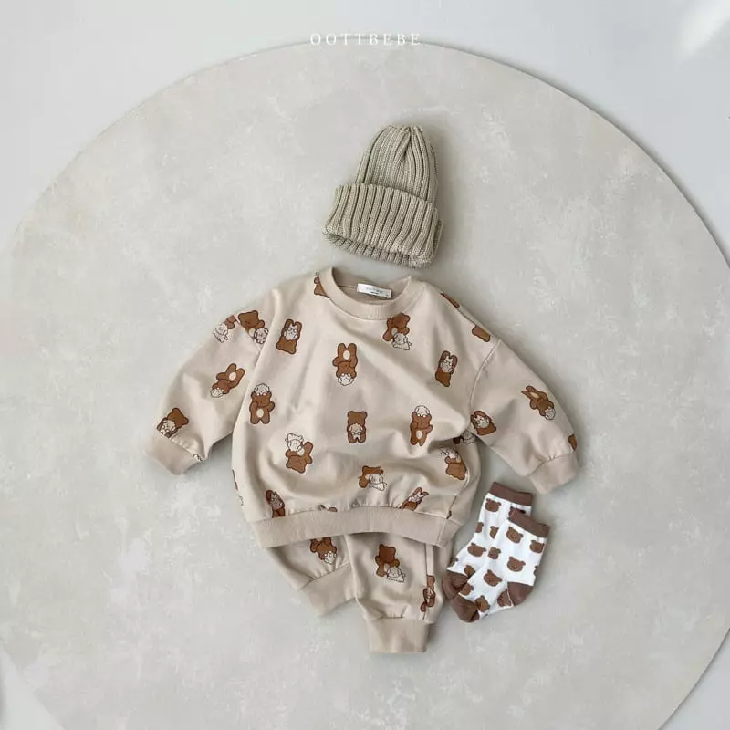 Oott Bebe - Korean Baby Fashion - #babyoutfit - Oott Bear Top Bottom Set - 7